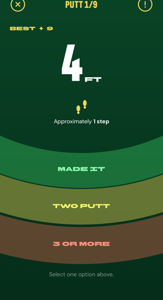 Cut Line putt screen: a 4-foot putt with Made It, Two Putt and 3 or More result bands